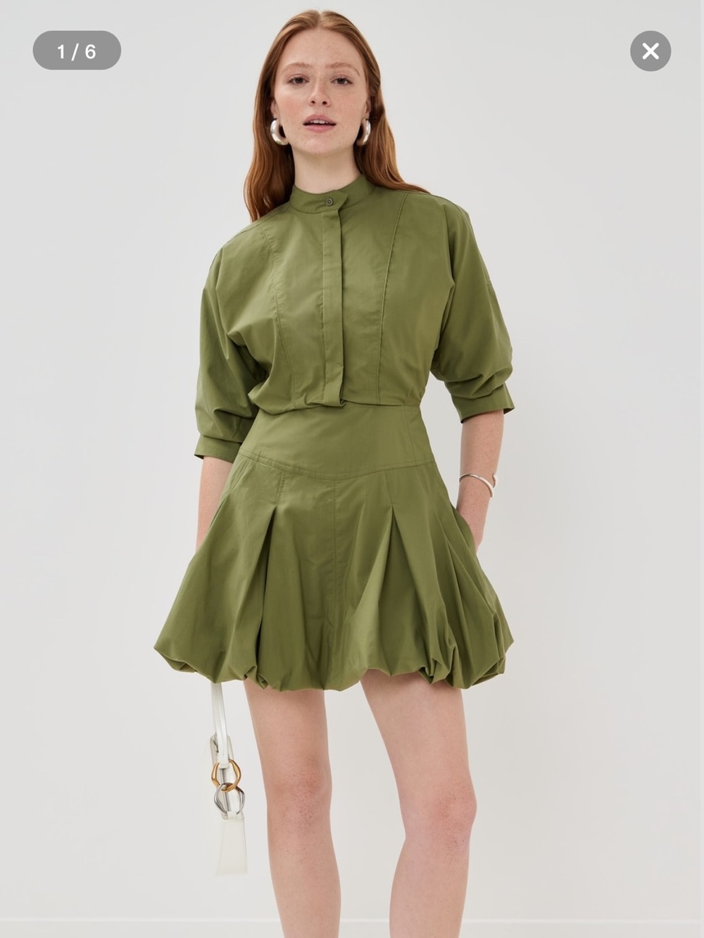 SIMKHAI Effie Bubble Mini Dress in Olive - Size 2